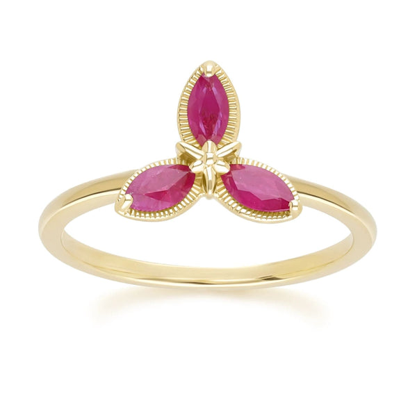 gemondo Floral Marquise Ruby Ring in 9ct Yellow Gold