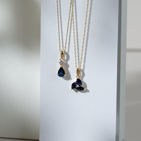 Gemondo Floral Marquise Sapphire & Diamond Cluster Pendant In 9ct Yellow Gold