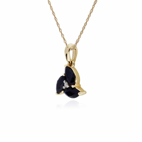 Gemondo Floral Marquise Sapphire & Diamond Cluster Pendant In 9ct Yellow Gold