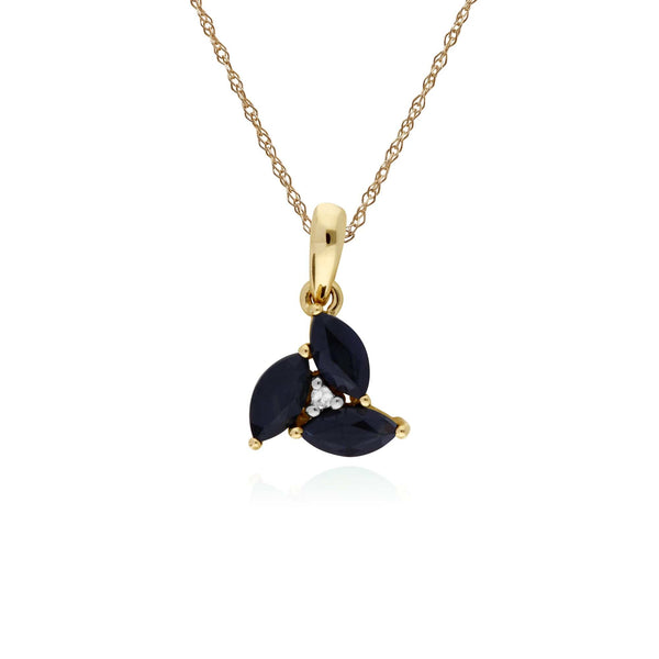 gemondo Floral Marquise Sapphire & Diamond Cluster Pendant in 9ct Yellow Gold
