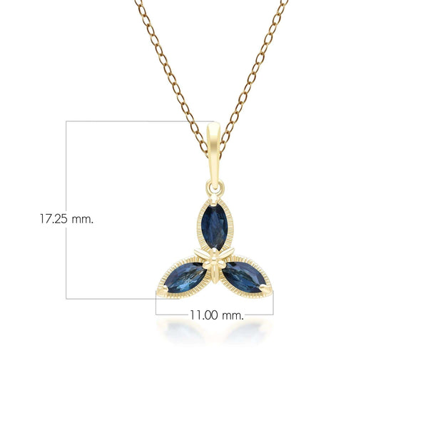 Gemondo Floral Marquise Sapphire Pendant Necklace In 9ct Yellow Gold