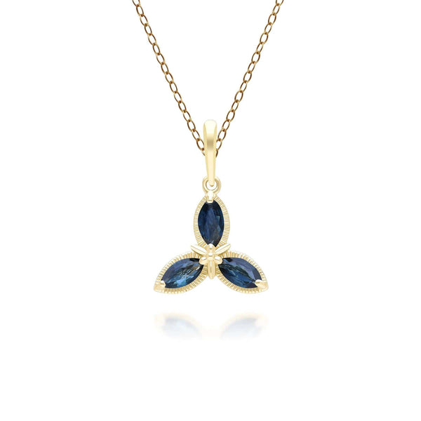 gemondo Floral Marquise Sapphire Pendant Necklace in 9ct Yellow Gold