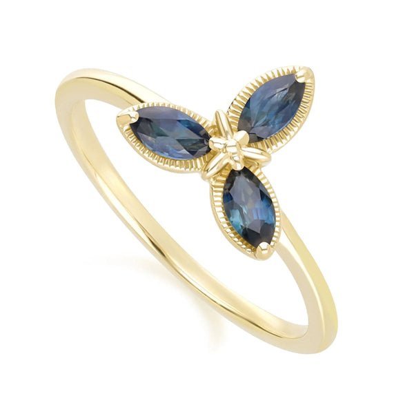 Gemondo Floral Marquise Sapphire Ring In 9ct Yellow Gold