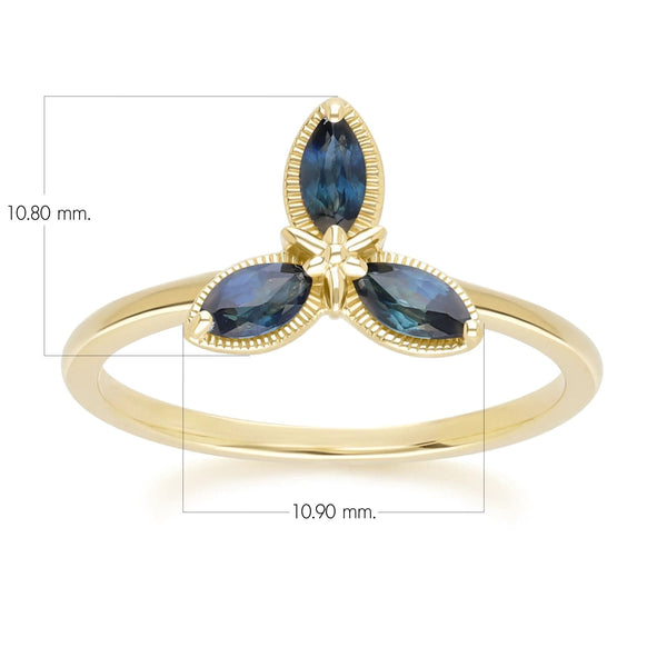 Gemondo Floral Marquise Sapphire Ring In 9ct Yellow Gold