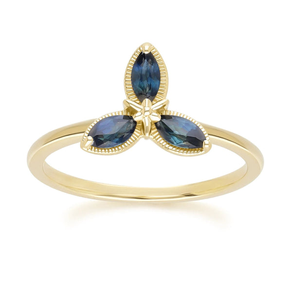 gemondo Floral Marquise Sapphire Ring in 9ct Yellow Gold