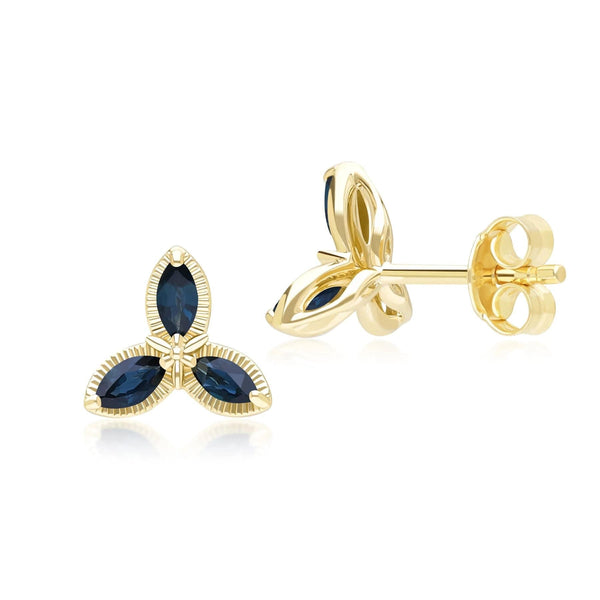 Gemondo Floral Marquise Sapphire Stud Earrings In 9ct Yellow Gold