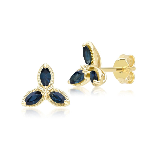 gemondo Floral Marquise Sapphire Stud Earrings in 9ct Yellow Gold