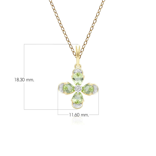 Gemondo Floral Peridot & Diamond Pendant Necklace In 9ct Yellow Gold
