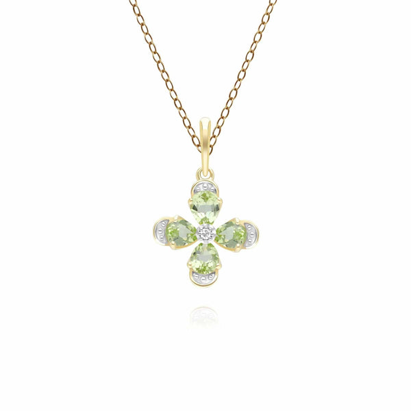 gemondo Floral Peridot & Diamond Pendant Necklace in 9ct Yellow Gold