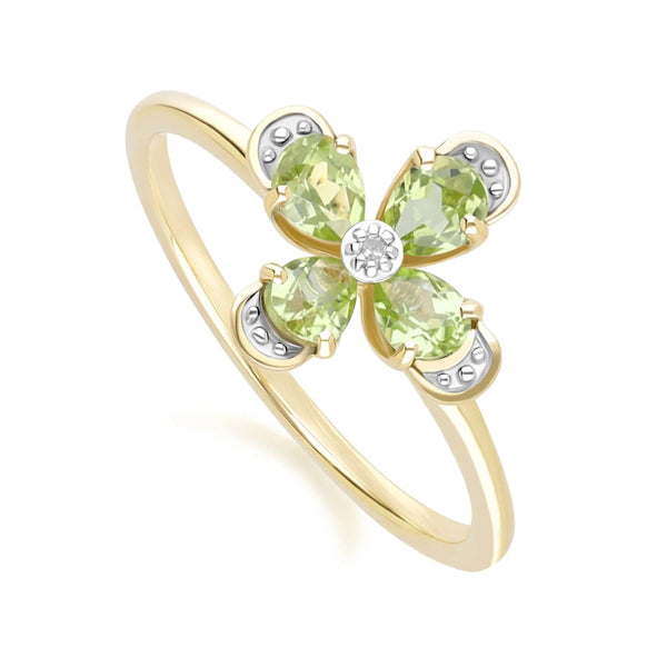 Gemondo Floral Peridot & Diamond Ring In 9ct Yellow Gold