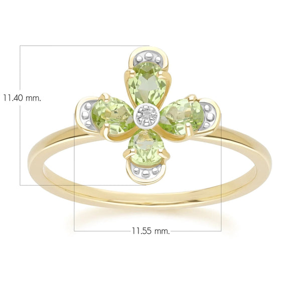 Gemondo Floral Peridot & Diamond Ring In 9ct Yellow Gold