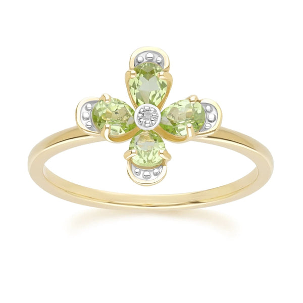 gemondo Floral Peridot & Diamond Ring in 9ct Yellow Gold