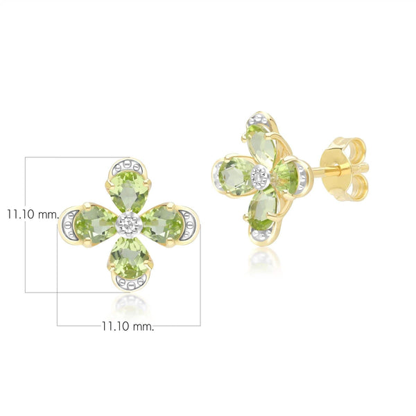 Gemondo Floral Peridot & Diamond Stud Earrings In 9ct Yellow Gold