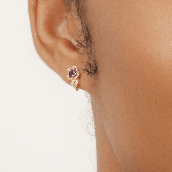 Gemondo Floral Round Amethyst & Diamond Stud Earrings In 9ct Yellow Gold