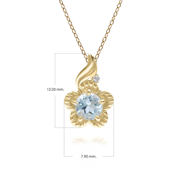 Gemondo Floral Round Blue Topaz & Diamond Pendant In 9ct Yellow Gold