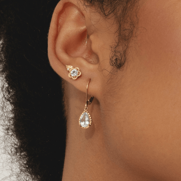 Gemondo Floral Round Blue Topaz & Diamond Stud Earrings In 9ct Yellow Gold