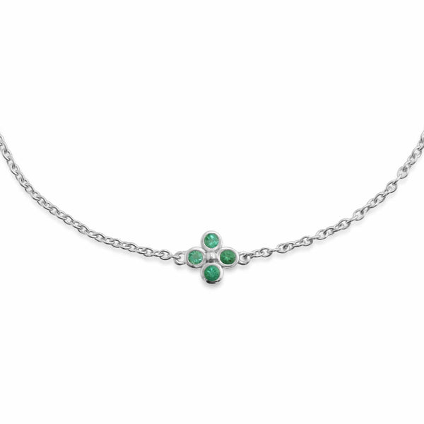 Gemondo Floral Round Emerald Bezel Set Clover Bracelet In Sterling Silver