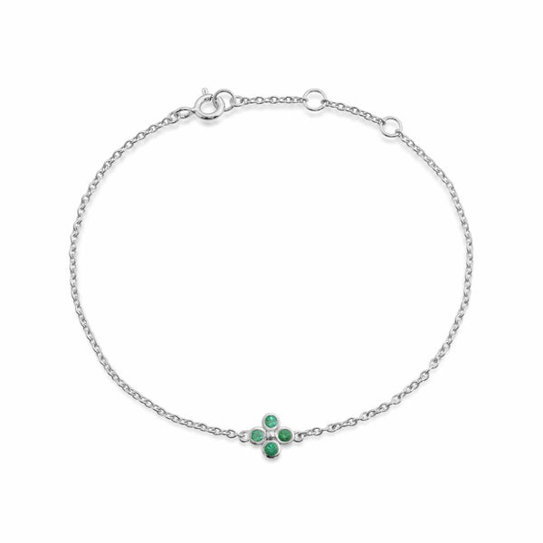 gemondo Floral Round Emerald Bezel Set Clover Bracelet in Sterling Silver
