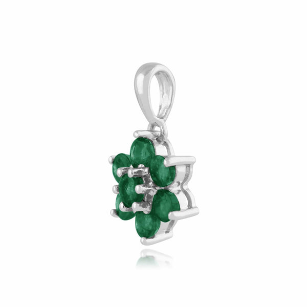 Gemondo Floral Round Emerald Cluster Pendant In 925 Sterling Silver
