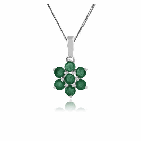 gemondo Floral Round Emerald Cluster Pendant in 925 Sterling Silver