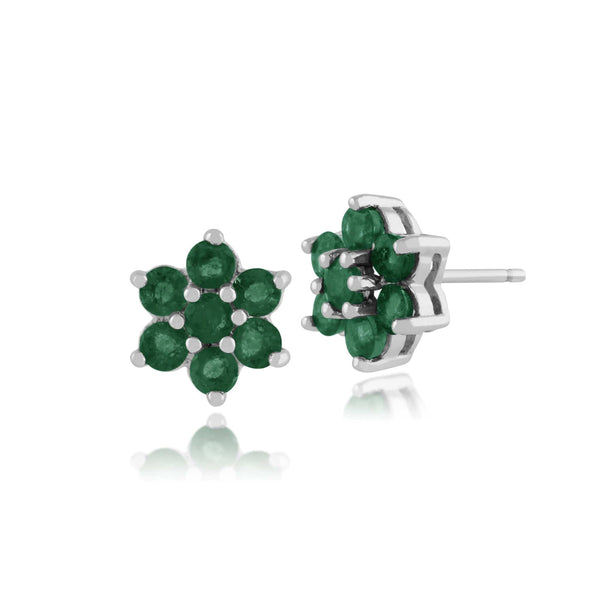gemondo Floral Round Emerald Cluster Stud Earrings in 925 Sterling Silver
