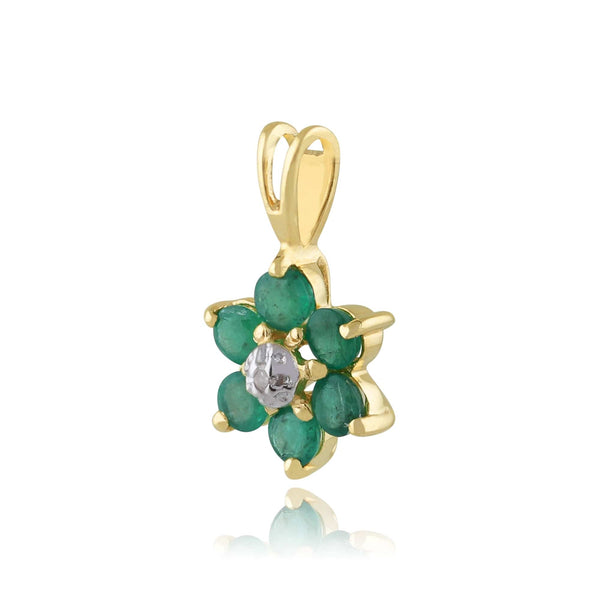 Gemondo Floral Round Emerald & Diamond Cluster Pendant In 9ct Yellow Gold