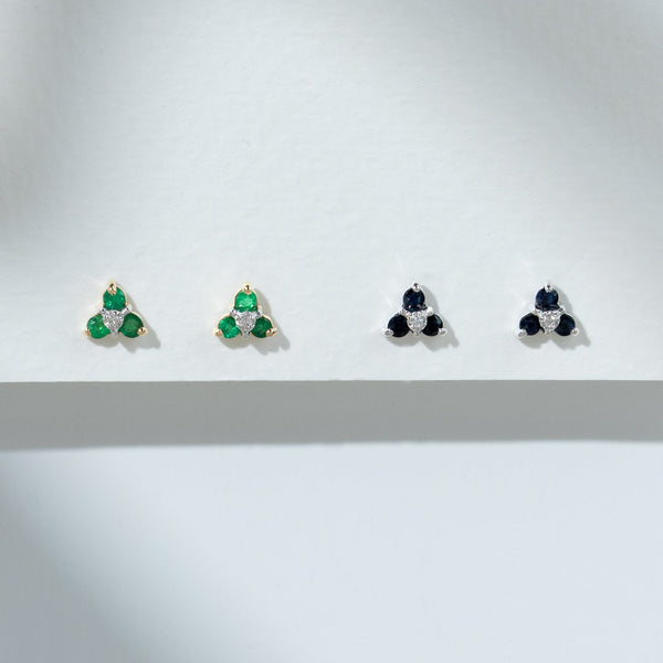 Gemondo Floral Round Emerald & Diamond Cluster Stud Earrings In 9ct Yellow Gold