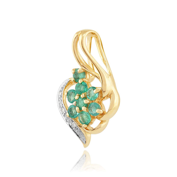 Gemondo Floral Round Emerald & Diamond Pendant In 9ct Yellow Gold