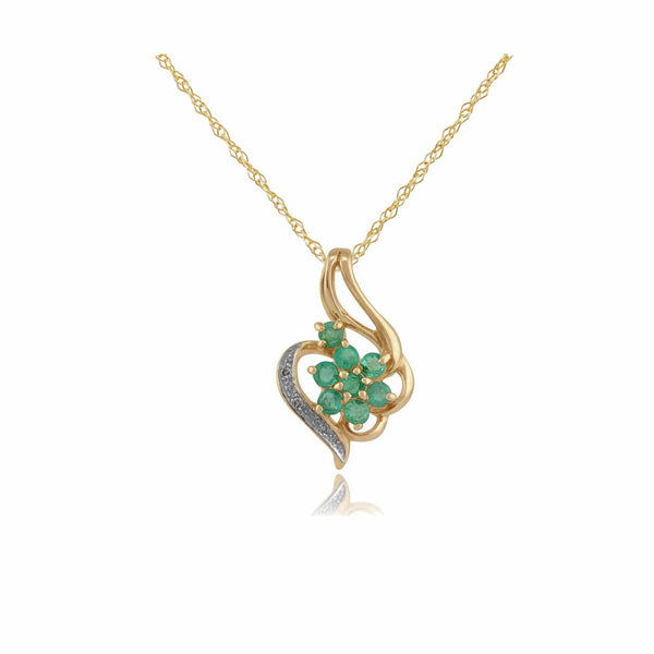 gemondo Floral Round Emerald & Diamond Pendant in 9ct Yellow Gold