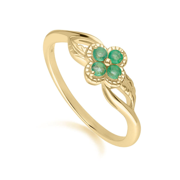 Gemondo Floral Round Emerald Ring In 9ct Yellow Gold