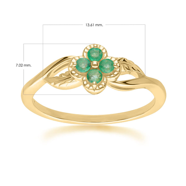 Gemondo Floral Round Emerald Ring In 9ct Yellow Gold