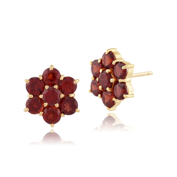 gemondo Floral Round Garnet Cluster Stud Earrings in 9ct Yellow Gold