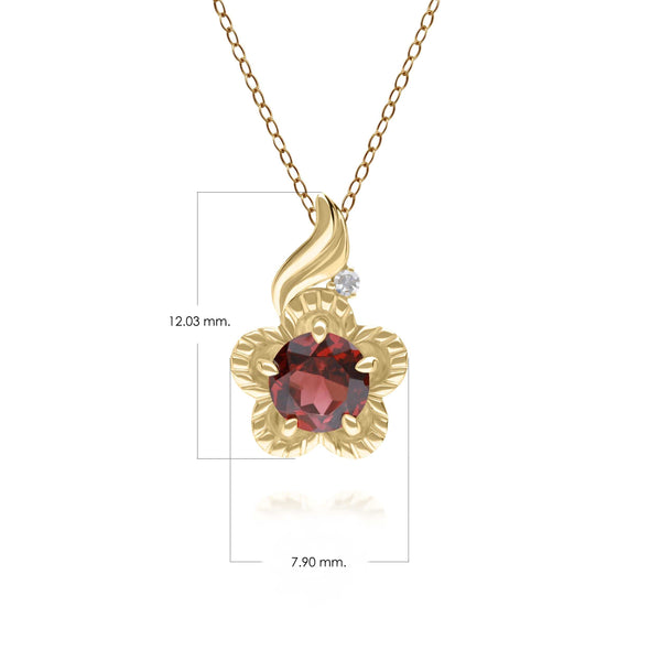 Gemondo Floral Round Garnet & Diamond Pendant In 9ct Yellow Gold