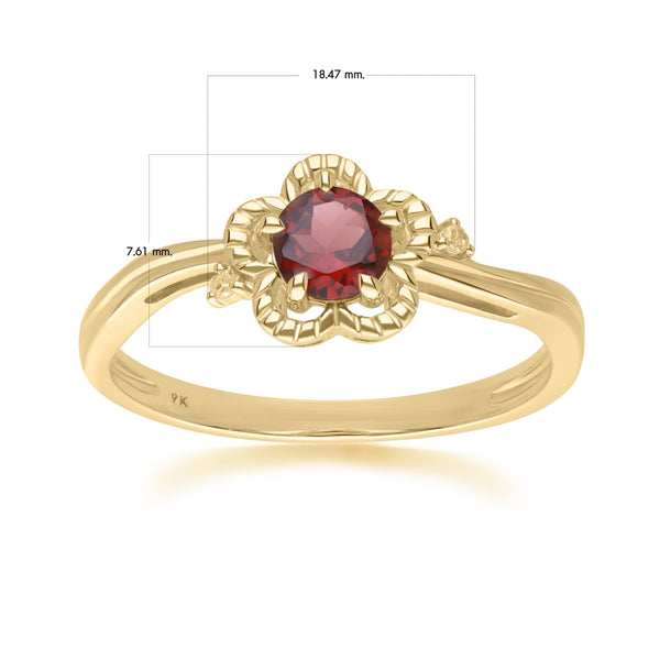 Gemondo Floral Round Garnet & Diamond Ring In 9ct Yellow Gold