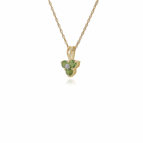 Gemondo Floral Round Peridot & Diamond Cluster Pendant In 9ct Yellow Gold