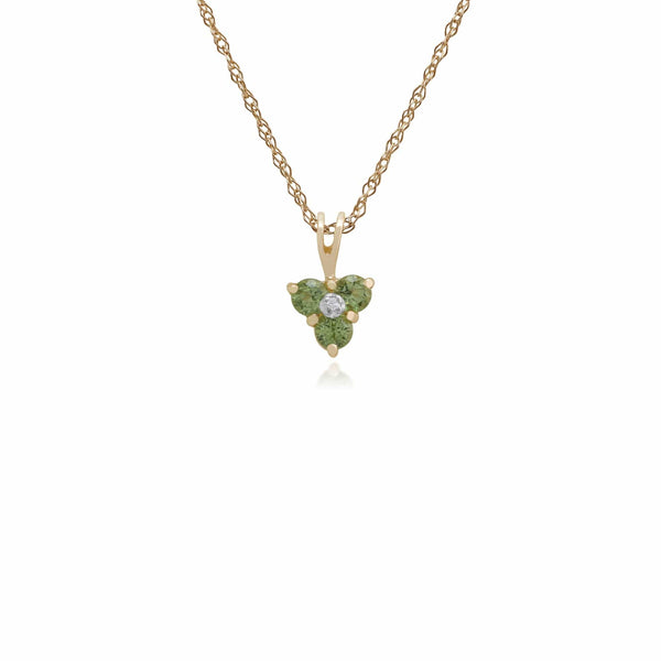 gemondo Floral Round Peridot & Diamond Cluster Pendant in 9ct Yellow Gold