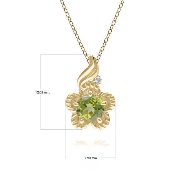 Gemondo Floral Round Peridot & Diamond Pendant In 9ct Yellow Gold