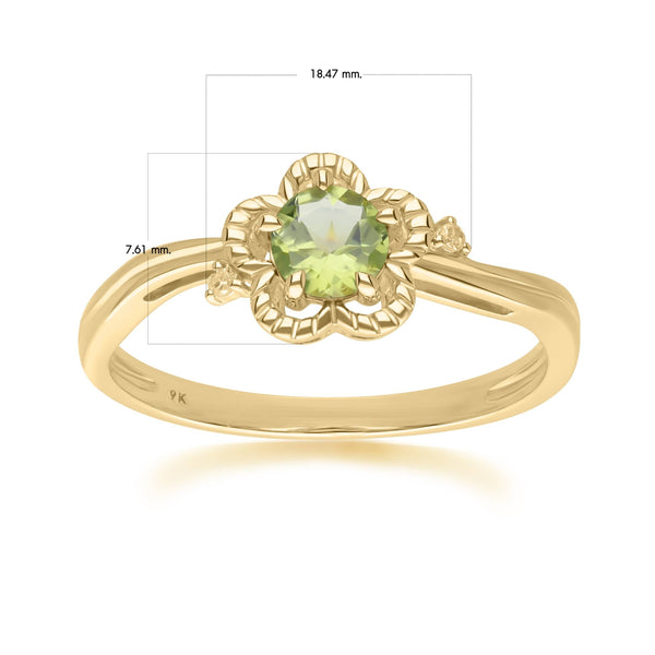 Gemondo Floral Round Peridot & Diamond Ring In 9ct Yellow Gold