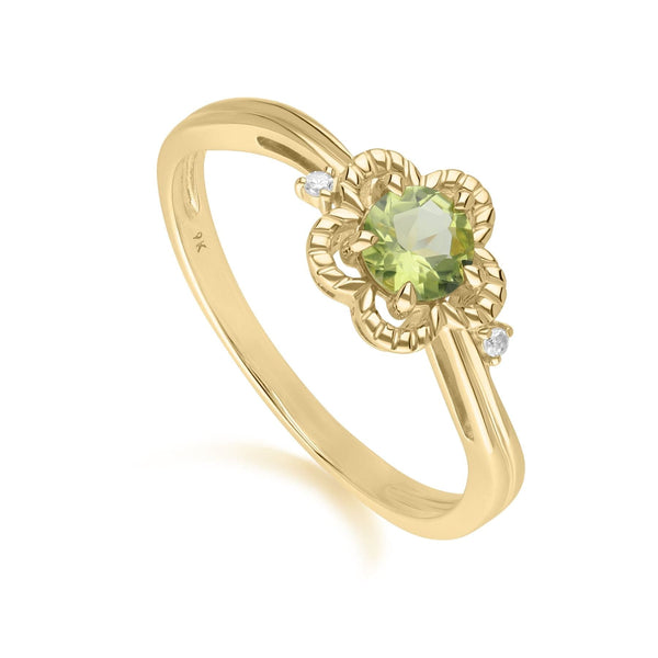 gemondo Floral Round Peridot & Diamond Ring in 9ct Yellow Gold