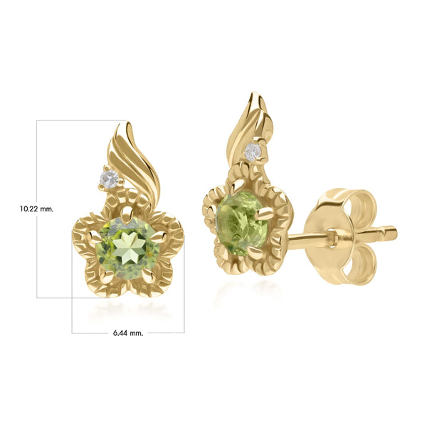 Gemondo Floral Round Peridot & Diamond Stud Earrings In 9ct Yellow Gold