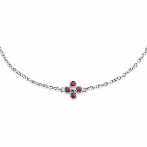 Gemondo Floral Round Ruby Bezel Set Clover Bracelet In Sterling Silver