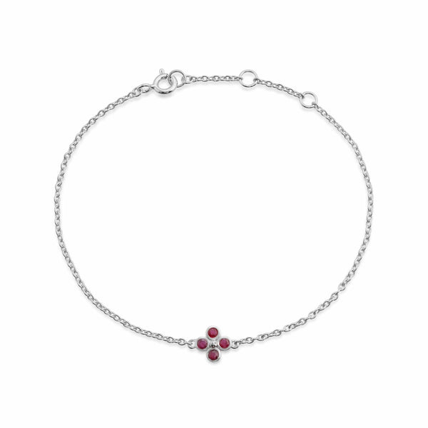 gemondo Floral Round Ruby Bezel Set Clover Bracelet in Sterling Silver