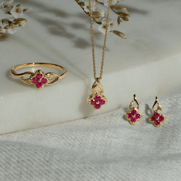 Gemondo Floral Round Ruby Pendant In 9ct Yellow Gold