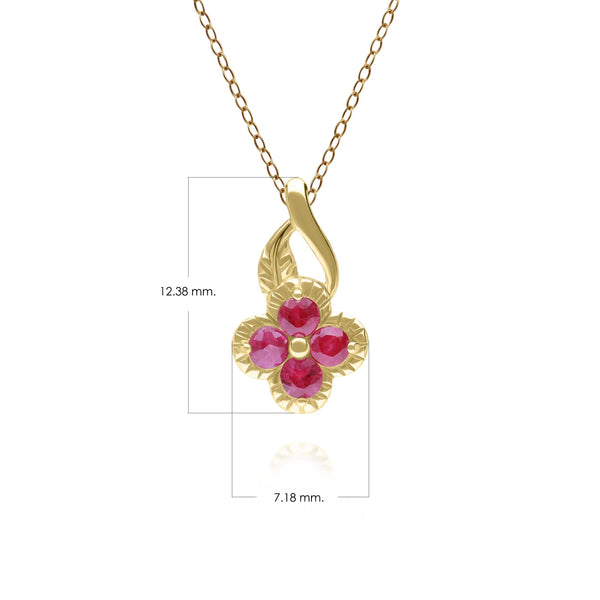 Gemondo Floral Round Ruby Pendant In 9ct Yellow Gold
