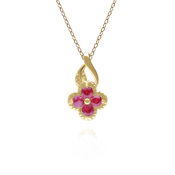 gemondo Floral Round Ruby Pendant in 9ct Yellow Gold