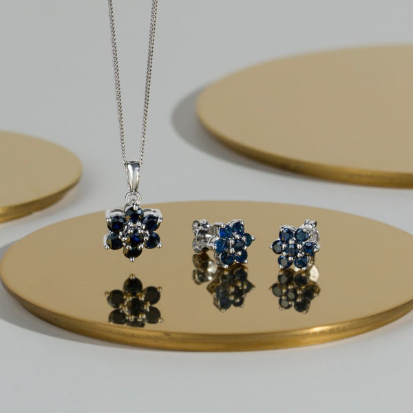 Gemondo Floral Round Sapphire Cluster Pendant In 925 Sterling Silver