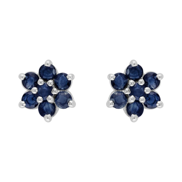gemondo Floral Round Sapphire Cluster Stud Earrings in 925 Sterling Silver