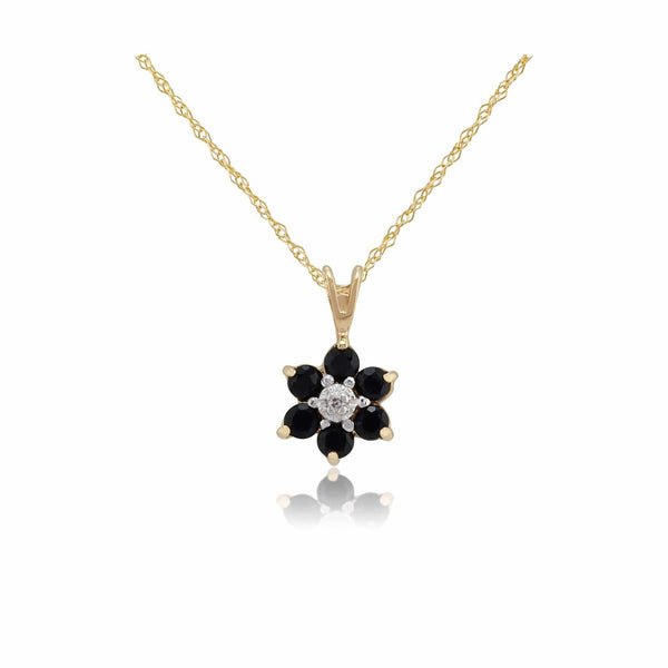 gemondo Floral Round Sapphire & Diamond Cluster Pendant in 9ct Yellow Gold