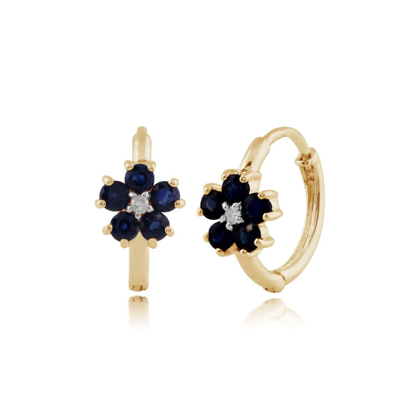gemondo Floral Round Sapphire & Diamond Hoop Earrings in 9ct Yellow Gold