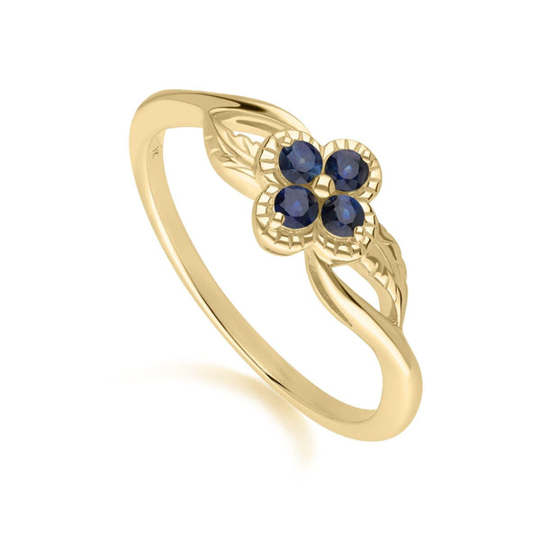 Gemondo Floral Round Sapphire Ring In 9ct Yellow Gold